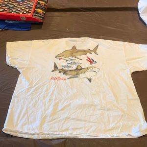 3XL white F.H. Davis Outdoors t-shirt WITH TIGER SHARKS ON BACK